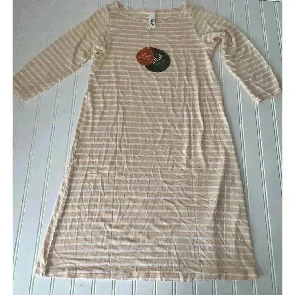Yala Striped Long Sleeved T-Shirt Dress, Small Bamboo NEW 971